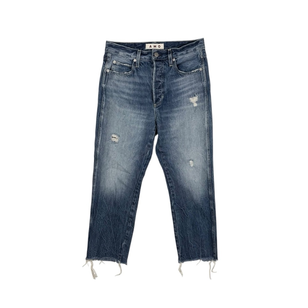 AMO Loverboy “Zealous” High Rise Straight Leg Distressed Button Fly Crop Jean 28 - Picture 3 of 9
